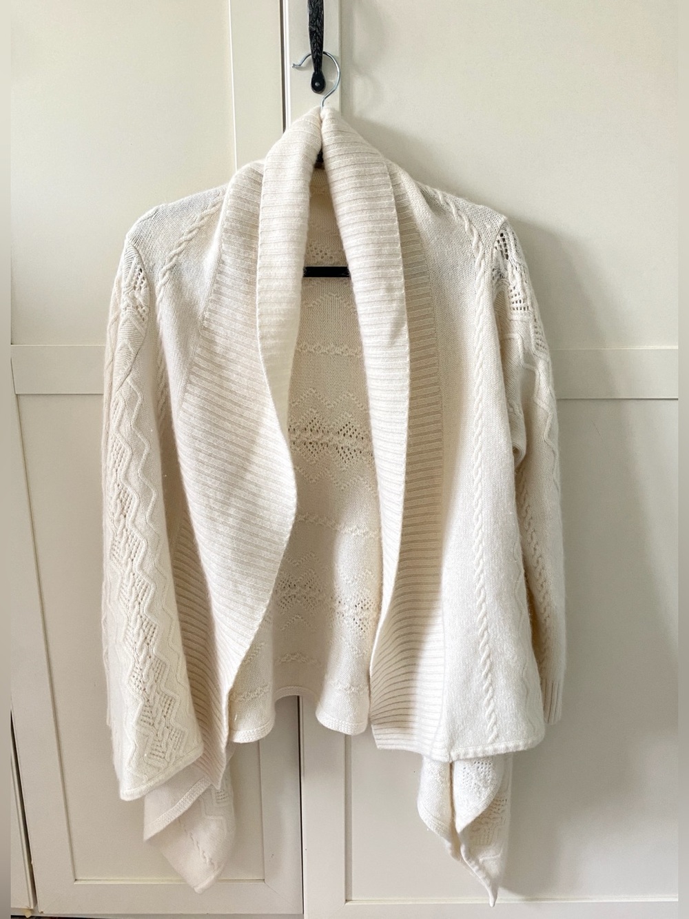 Jones New York Signature Angora Wool Soft Knit Open Front Cardigan Cream | P/L